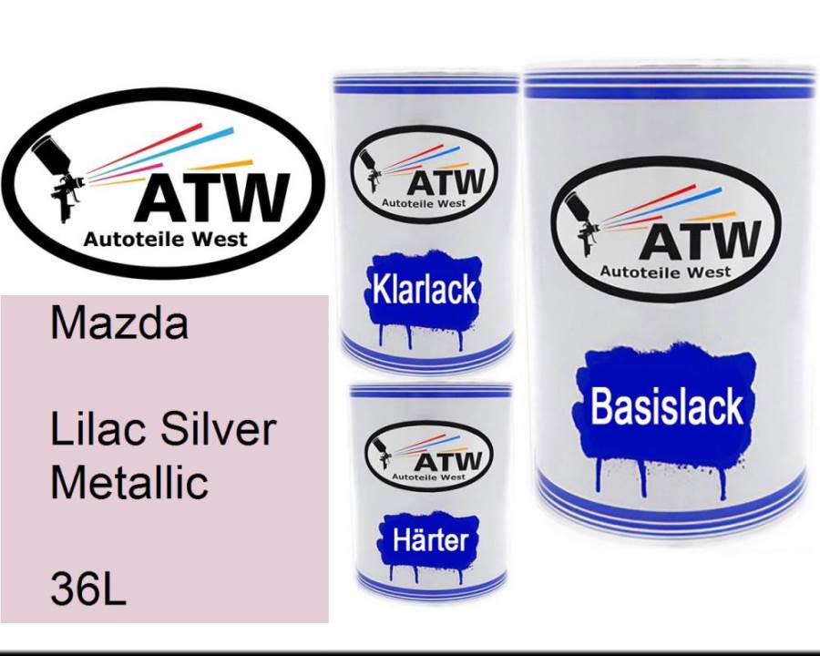 Mazda, Lilac Silver Metallic, 36L: 500ml Lackdose + 500ml Klarlack + 250ml Härter - Set, von ATW Autoteile West.